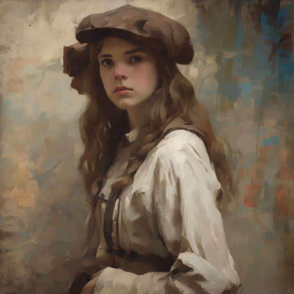 Εικονίδιο νεαρή γυναίκα με καπέλο, εκφράζει ενσυναίσθηση μέσω τέχνης, συναισθηματική σύνδεση και ευαισθησία.